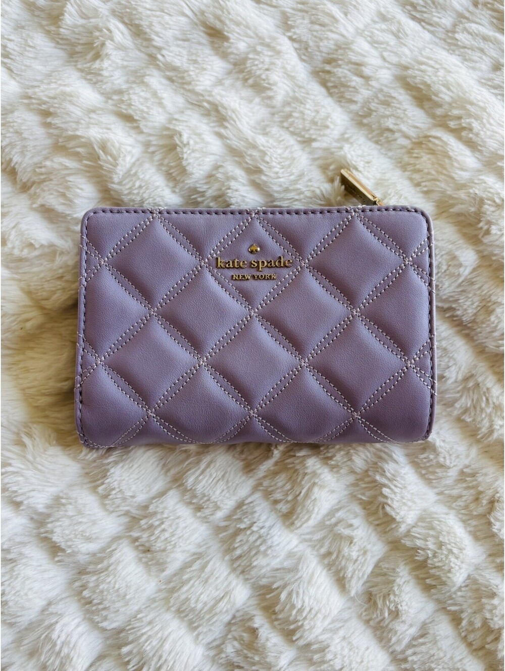Kate Spade New York Women’s Purple Quilted Bifold Wallet, Zip Coin, Logo